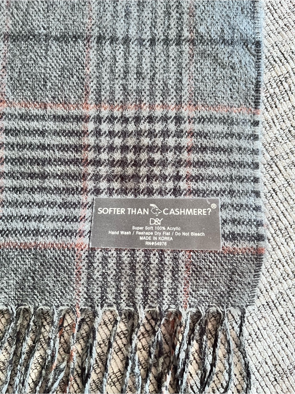 D&Y Grey Plaid Scarf with Rust Windowpane
